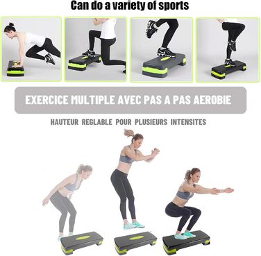 Степпер для фітнесу та аеробіки Steppbrett, регульована висота, 2 сходинки (10/15 см), для дому та офісу, 68 x 28 x 15 см, PP-1