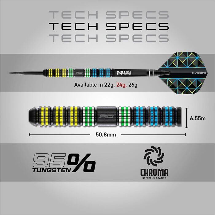 Професійні дартси Red Dragon Dragonfly 95, 95% вольфрам, сталевий наконечник, набір з оперенням і шафтами, вага 22-26 г