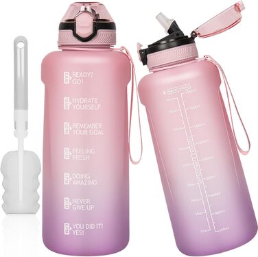 DEARRAY Спортивна пляшка 2 л Tritan з трубочкою та часовою розміткою, BPA-free, для води, мотиваційна, для фітнесу та спортзалу, рожево-фіолетова