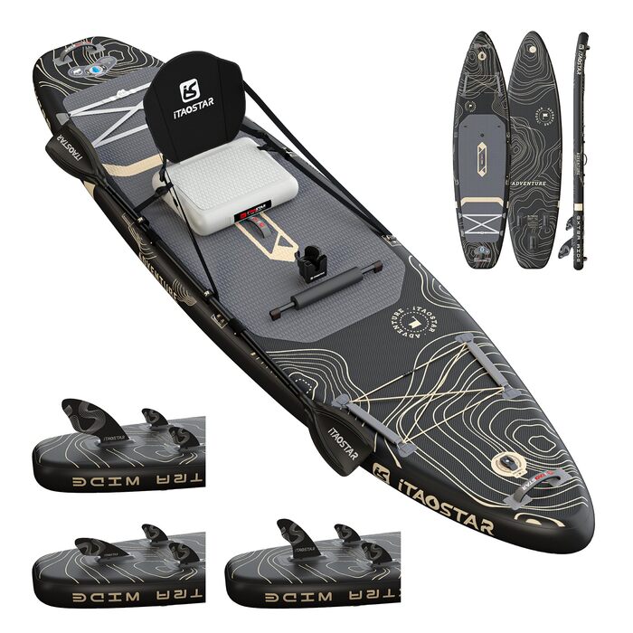 SUP-дошка iTAOSTAR Adventure 365x88/99 см з сидінням, надувний сапборд для підлітків/дорослих, 5 плавників, чорний