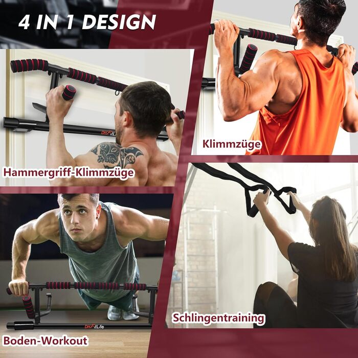 Турнік для дверного отвору DH FitLife без кріплень, 70-92 см, з підвісним тренажером, перекладина для підтягувань, турнік для дому