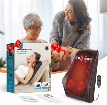 Подушка для масажу шиї COMFIER Shiatsu з підігрівом, 3D масажер для спини та шиї, масажна подушка для офісного крісла, подарунок для чоловіків і жінок, темна