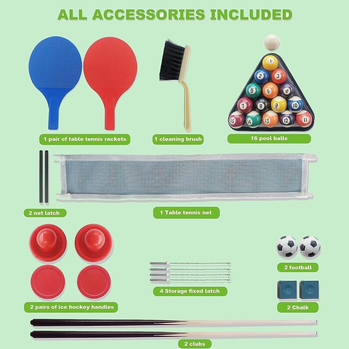 Дитячий ігровий стіл HLC 4-в-1: більярд, хокей на повітрі, теніс, футбол. Розмір 1,2 м