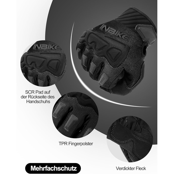 Рукавички INBIKE для MTB, Motocross: повний захист, TPR накладки на пальці, SCR-Pad, чорний, розмір M