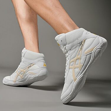 Чоловічі боксерські туфлі Pro для боротьби, дихаючі, неслизькі, зручні, хай-топ, фітнес-туфлі, взуття для тренувань, зала, бодібілдинг (41 EU, White A)