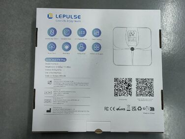 Розумна вага Lepulse F4 Pro з аналізом складу тіла, вимірюванням жиру та м'язової маси, 15 показників, велике дисплей, підключення до додатку, акумуляторна, чорна