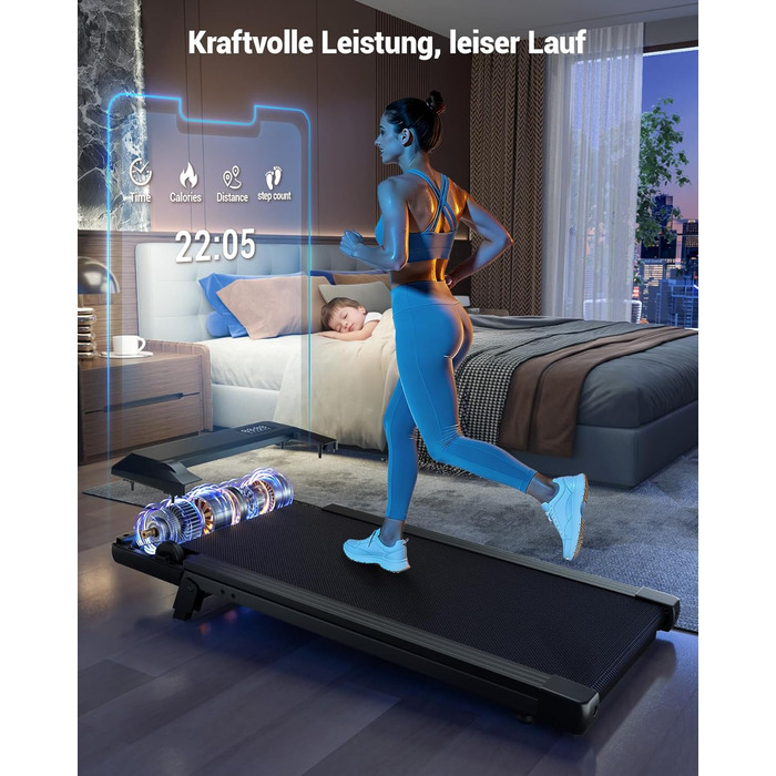 Бігова доріжка DeerRun Walking Pad з ухилом 6%, для дому та офісу, з додатком, LED-дисплеєм, пультом ДУ, до 136 кг, матово-чорна