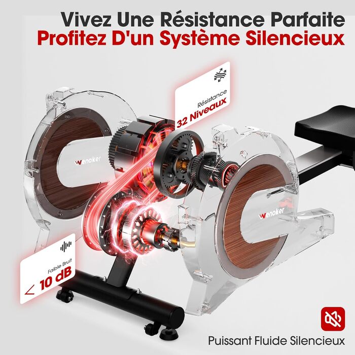 Гребний тренажер Wenoker з магнітним опором, для дому, 32 рівні опору, з додатком, для домашнього спортзалу, кардіотренажер, 160 кг, LCD-монітор (H310C)