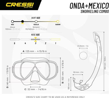 Маска для снорклінгу Cressi Onda (одна) або комплект з трубою Mexico. Унісекс, чорний колір. Підходить для дайвінгу та снорклінгу.