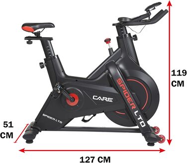 Велотренажер Care Fitness Spider LTD з Bluetooth, магнітним гальмом, ремінним приводом, 15 кг маховиком, програмами Kinomap