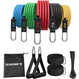 Набір гумових еспандерів BEAR GRIP 11 шт. для домашніх тренувань з ручками, анкер для дверей та сумкою