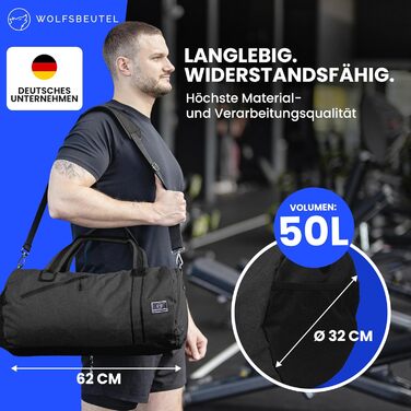 Сумка WOLFSBEUTEL 30 л спортивна та дорожня для жінок і чоловіків з відділенням для взуття й мокрих речей, водонепроникна, з плечовим ременем, чорна