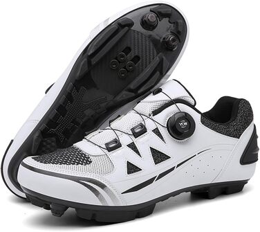 Велотуфлі MTB для чоловіків та жінок, сумісні з SPD, з клітами, дихаючі, зносостійкі, білі (43 EU)
