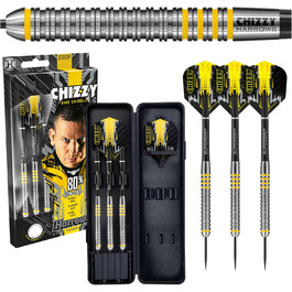 Дротики Harrows Dave Chisnall Chizzy 80% вольфрамові з сталевим вістрям 21г, 22г, 23г, 24г, з чорними Supergrip Midi хвостовиками, Prime оперенням і кейсом для транспортування