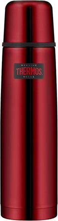Термос для напоїв Thermos Light & Compact 1 л, нержавіюча сталь, червоний, ізольована пляшка з кришкою-чашкою, зберігає тепло/холод 24 години, герметична, BPA-free, можна мити в посудомийній машині