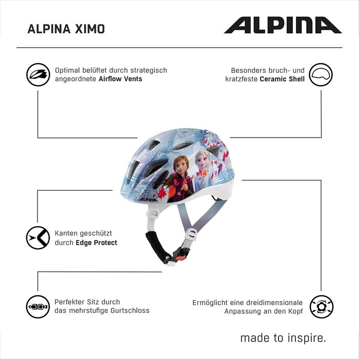 ALPINA XIMO – легкий та міцний дитячий велосипедний шолом з LED-підсвіткою, ударостійкий, безпечний