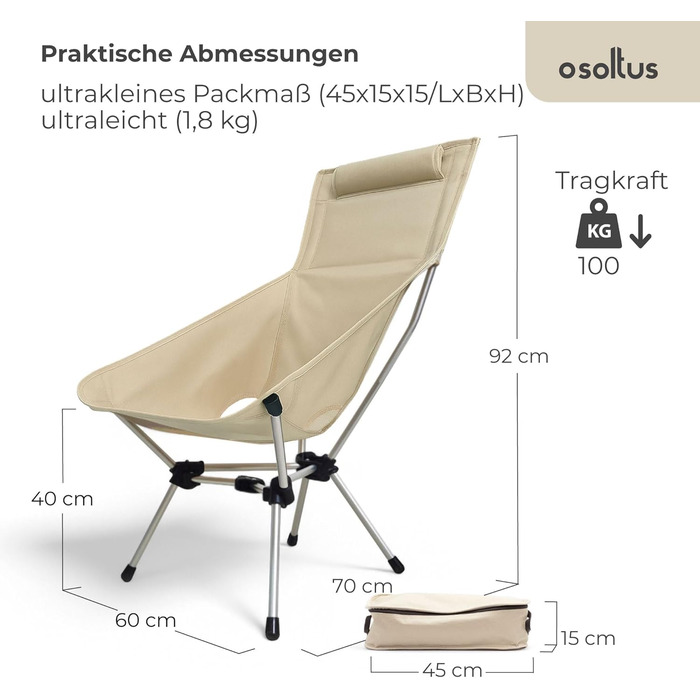 Складний туристичний стілець Osoltus Nordkap: легкий, компактний, міцний (100 кг), з алюмінієвим каркасом, для відпочинку на природі