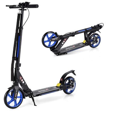Tretroller GOPLUS Roller Kinder 8 років, City Roller для дітей та дорослих, вантажопідйомність 100 кг, регульована висота, складний, з гальмом та ременем (Блакитний)