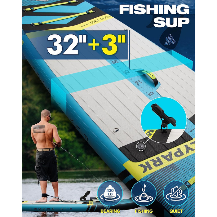 Надувна SUP-дошка Flypark Fishing&Family 3,5 м, 195 кг, з камеротримачем і ременем, екстра широка, для риболовлі та сімейного відпочинку