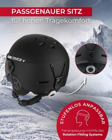 Шолом гірськолижний BLACK CREVICE Gstaad з візором у пілотському стилі, полікарбонат, регульований розмір M/L, чорний