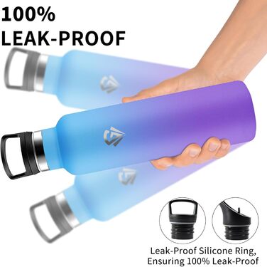 Термос-пляшка Grsta, 1 літр, нержавіюча сталь, з трубочкою, без BPA, не протікає, для холодних та гарячих напоїв, підходить для газованих напоїв, для фітнесу, кемпінгу, походів, блакитно-фіолетовий, 1000 мл