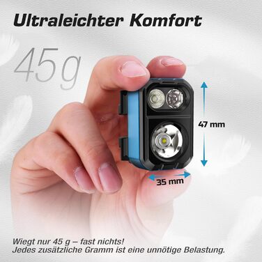 EverBrite LED налобний ліхтар: перезарядна, 45г, IP67, 7 режимів, червоне та зелене світло. Ідеально для бігу, походів, кемпінгу