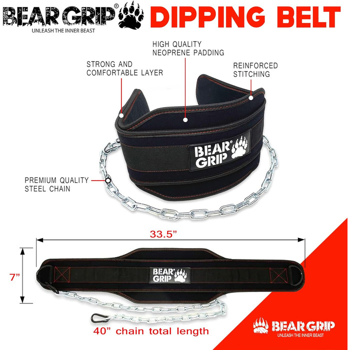 Пояс для підтягувань та віджимань Bear Grip з утяжненням для силових тренувань та бодібілдингу (чорний)