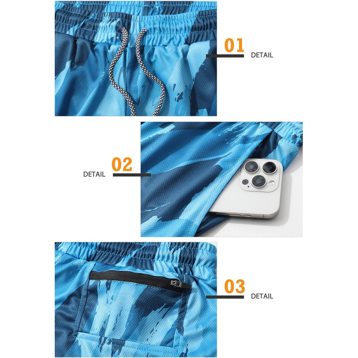 Шорти спортивні чоловічі 2-в-1 для бігу та фітнесу з вбудованою кишенею, камуфляжний (S)