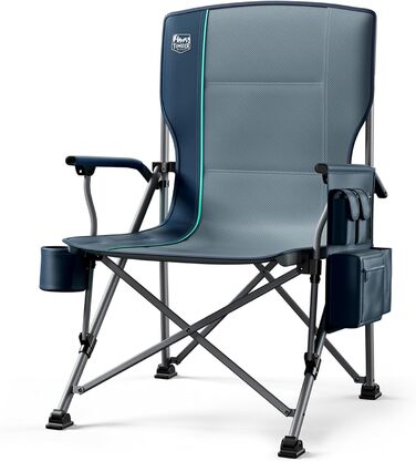 Складний туристичний стілець Timber Ridge XXL, 230 кг, широке сидіння 62 см, висока спинка, підсклянник, міцні підлокітники для кемпінгу, пікніка, саду та балкону (Блакитний, 1 шт)