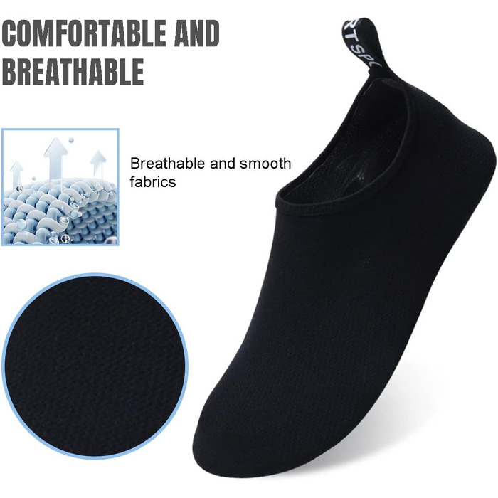 Аквашузи для плавання та відпочинку на пляжі: швидка сушка, чорний колір, 38/39 EU