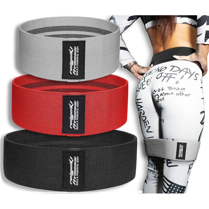 Стрічки для фітнесу Raigeki: набір 3 шт. + плани тренувань. Стрічки опору Loop, Theraband для стегон, ніг, сідниць, силових вправ (S-R-W)