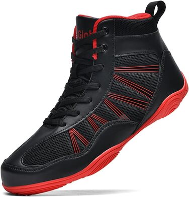 Боксерські черевики чоловічі хай-топ, професійні для тренувань, чорно-червоні (42 EU)
