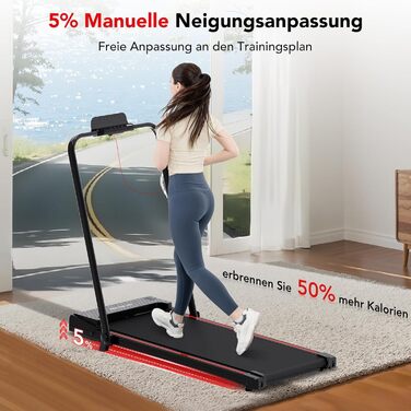 Електричний біговий тренажер складний, для дому з нахилом 5%, швидкість 12 км/год, 1400W, LCD-дисплей, чорний