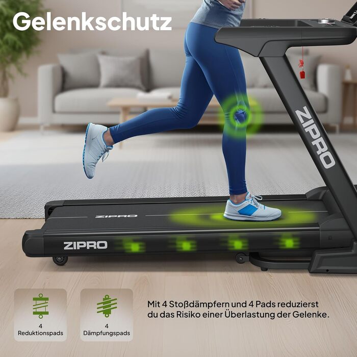Біговий тренажер ZIPRO Sigma для дому з потужним мотором 3.5 HP, швидкість до 20 км/год, 20 рівнів нахилу, система амортизації VibGuard Pro, максимальне навантаження 140 кг, складаний