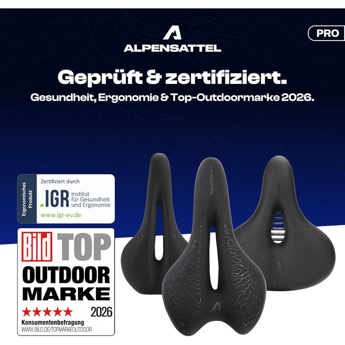 Велосідельний ергономічний ALPENSATTEL® з 3D піною Memory Foam для жінок та чоловіків - дихаючий матеріал, універсальне кріплення, Sport PRO