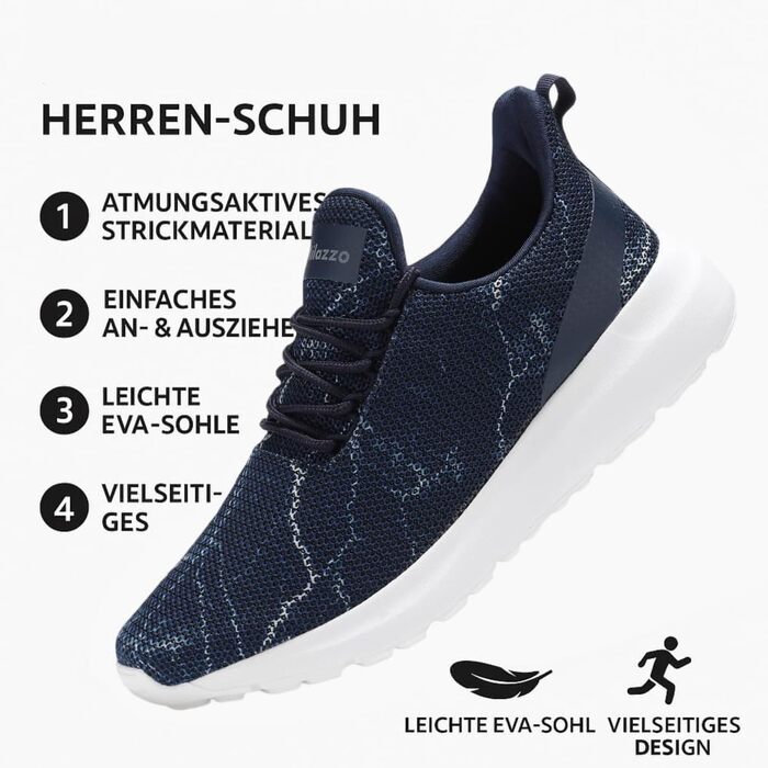 Чоловічі кросівки Milazzo для спорту та бігу – зручні, дихаючі, з антиковзкою підошвою для повсякденного носіння та тренувань (1230blau, 46 EU)
