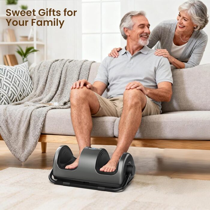 Електричний масажер для ніг TISSCARE з функцією шиацу, нагрівом, розминанням, роликами та натисканням. 360° регульована ручка. Для зняття болю, подарунок для жінок та чоловіків. Колір: сірий.