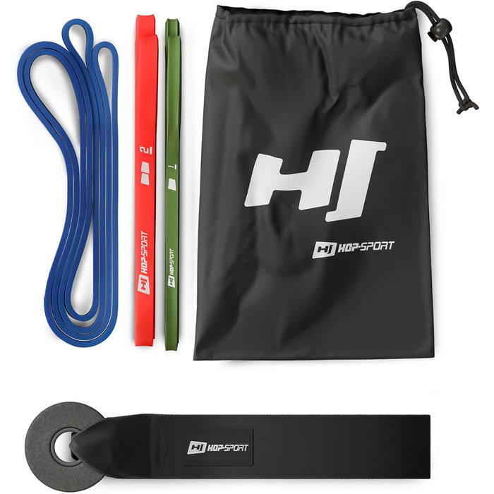 Набір еластичних стрічок Hop-Sport 2-29 кг, для силових тренувань та фітнесу, з дверним кріпленням