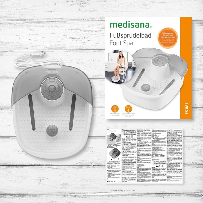Medisana FS 881 гідромасажна ванна для ніг з вібрацією, масажна ванночка для ніг, масажер для стоп до розміру 44, без педикюрних насадок