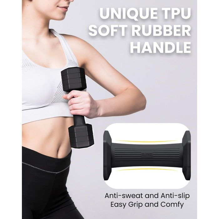 Набір гантелей Fragraim регульовані, 4.54 кг, 4-в-1, з м'якими ручками TPU, для дому, чорний