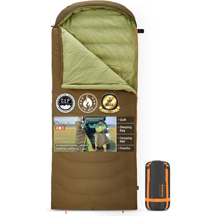 Сплячий мішок KingCamp для дорослих, 3 в 1, XXL, бавовна, фланель, теплий, знімний ковдру, Coldmaster (1200г)