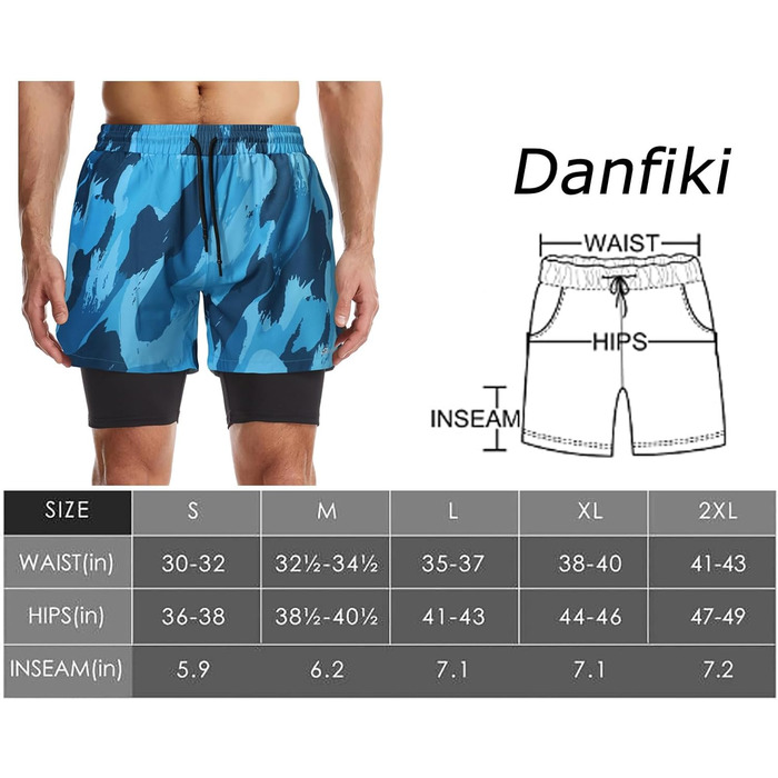 Шорти спортивні чоловічі 2 в 1, швидковисихаючі, для тренувань, гімнастики, бігу, аутдору (XL, синій камуфляж з чорною підкладкою)