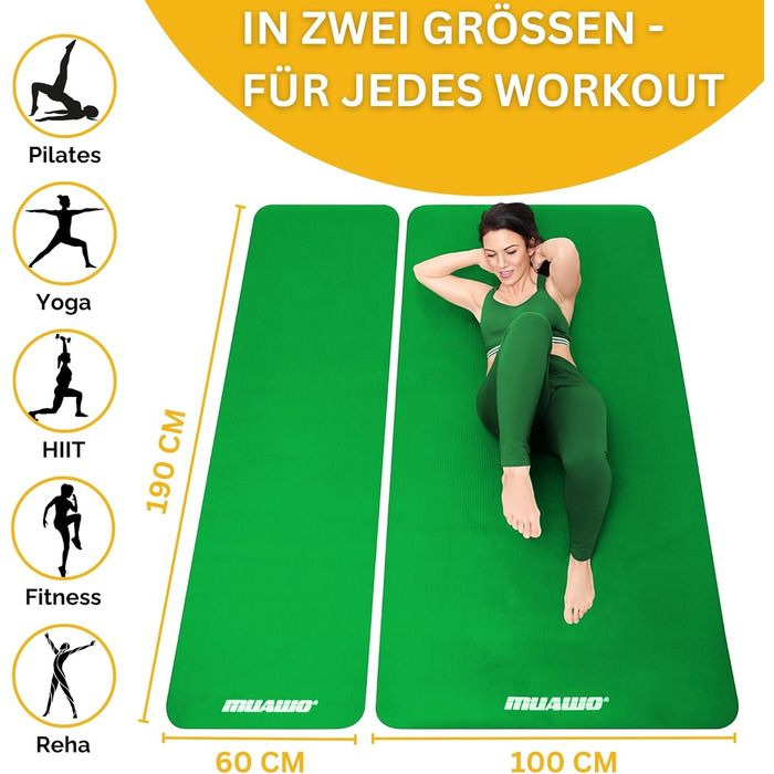 Килимок для тренувань Muawo Premium: фітнес, йога, гімнастика | неслизький, товстий, довгий | 190 x 60 x 1,5 см