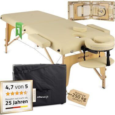 Масажний стіл HABYS Sofia Light з дерева, 2 зони, 185x60 см, до 250 кг, з підлокітниками та підголовником, у комплекті сумка, сертифікат MDR, бежевий