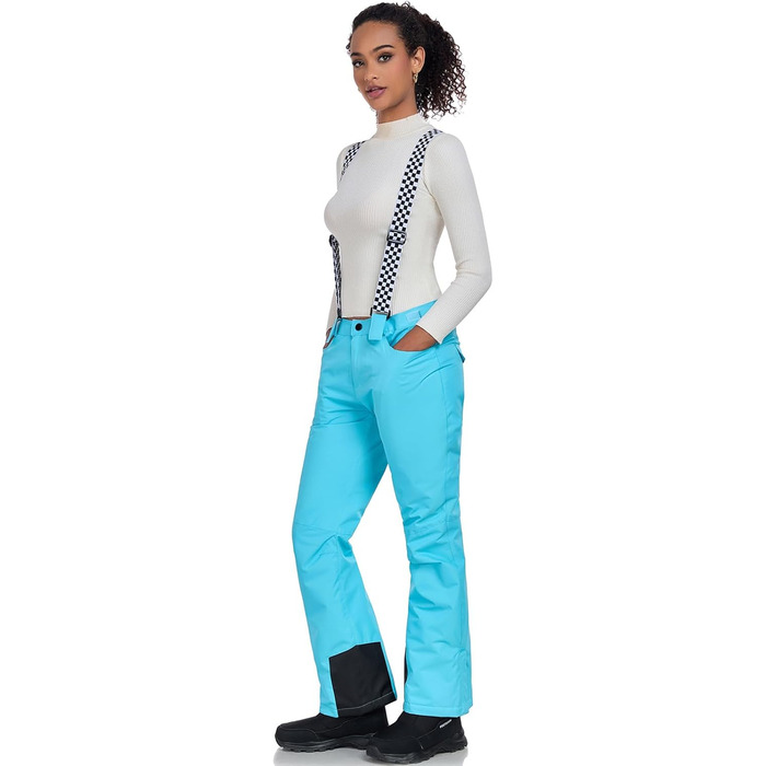 Штани для сноуборду та гірськолижного спорту ALSOGO: водонепроникні, вітронепроникні, з підтяжками, для жінок, зимові, знімні підтяжки, снігозахисний клапан, теплі, для активного відпочинку, синього кольору