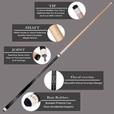 Професійний більярдний кий 58' 2-частинний з жорстким кейсом. Дерево канадський клен, 19/20oz. Набір більярдного кия Pool Stick Set (20oz, CGB-400)