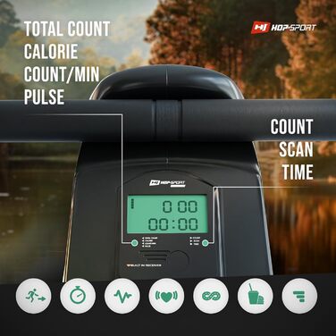 Гребний тренажер Hop-Sport Boost для дому, складаний, магнітна система, комп'ютер, 10 рівнів, підшипникове сидіння, пульсометр, до 120 кг, синій