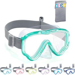 Дитячі маски для снорклінгу Vvinca з тканинним ремінцем, 180° панорама, анти-протікання, для дітей 3-13 років, зелені
