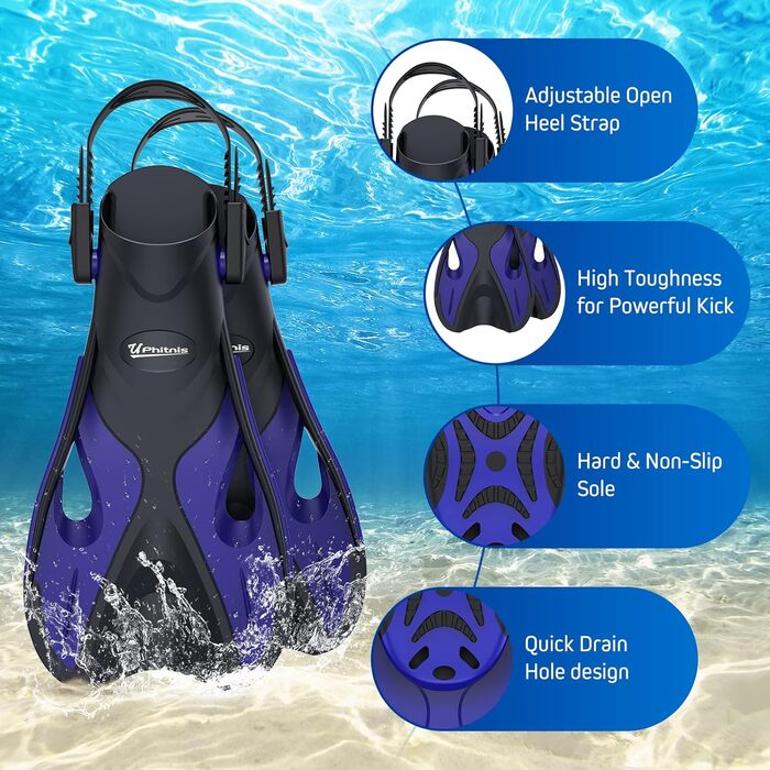 Набір для снорклінгу для дітей з ластами, маска з антизапітнінням 180° панорамний огляд, регульовані плавальні ласти та преміум сухий снорк, 3 в 1 набір для снорклінгу для дітей з сумкою, L/XL(31-36), блакитний