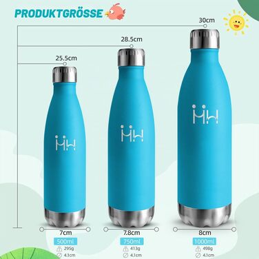 Термопляшка HoneyHolly з нержавіючої сталі 500 мл, блакитна — герметична спортивна пляшка для води, спортзалу та велосипеда, без BPA